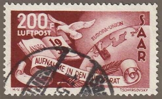 Frimærker Tyskland | Saar | 1950 - AFA 293 - Luftpost - Stemplet
